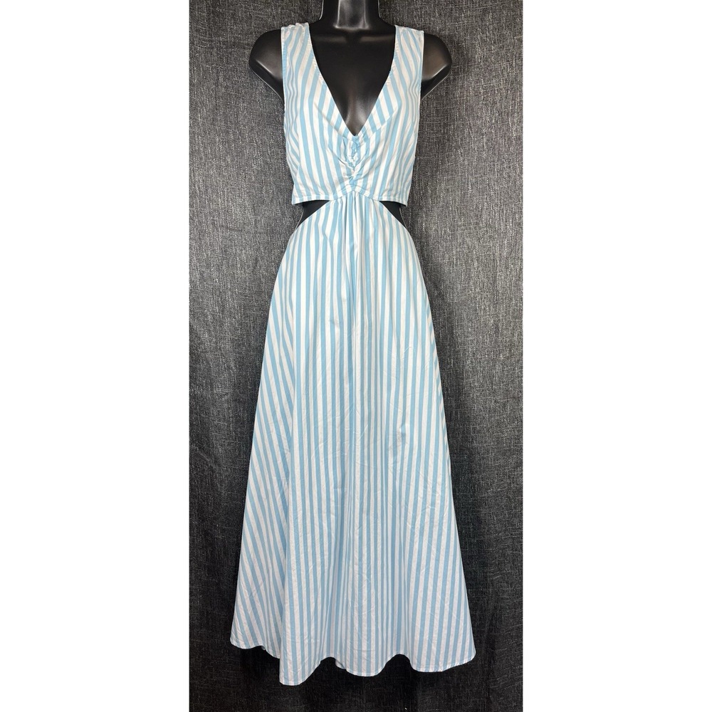 $198 NWT VINEYARD VINES Sz 12 Dress Cut Out Midi Mist Blue White Stripes Beach